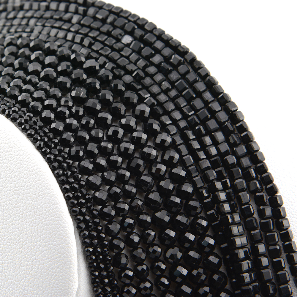 Cuentas redondas facetadas de turmalina negra Natural/cubo/Rondelle de 2mm,3mm,4mm,1x2mm,2x3mm, fabricación de joyas finas