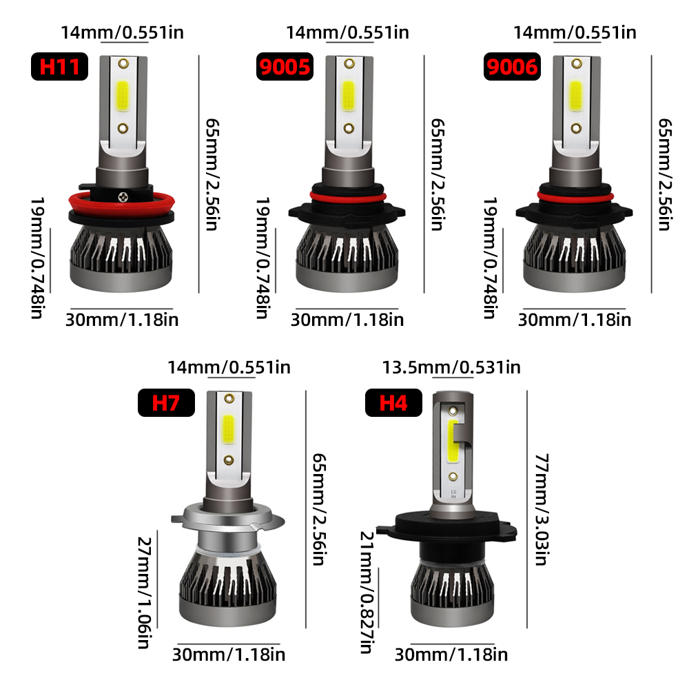 Ampoules de phares LED 9005/HB3 9006/HB4 H1 H4 H7 H11, 30000LM, lampes haute puissance 6500K, lumière blanche, puces COB Double face, 2 pièces