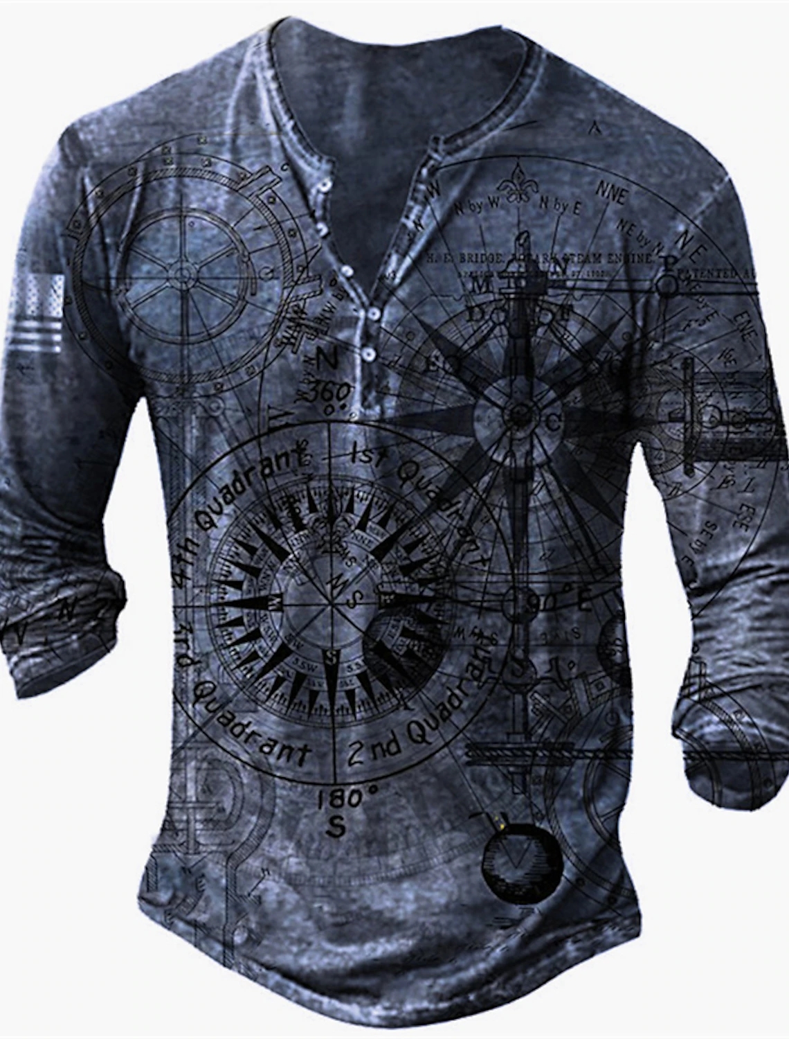 Brújula 3D Vintage con botones y cuello en V, camiseta gótica de manga corta para hombre, Top de gran tamaño, ropa de calle Punk, camiseta española brasileña