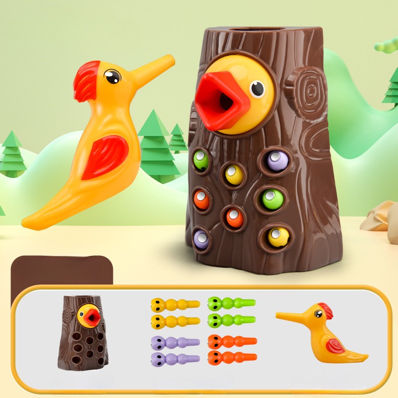 Woodpecker 낚시 곤충 잡기 장난감, 작은 게임 새 곤충 잡기, 자기 퍼즐, 조기 교육 훈련, 운동 장난감