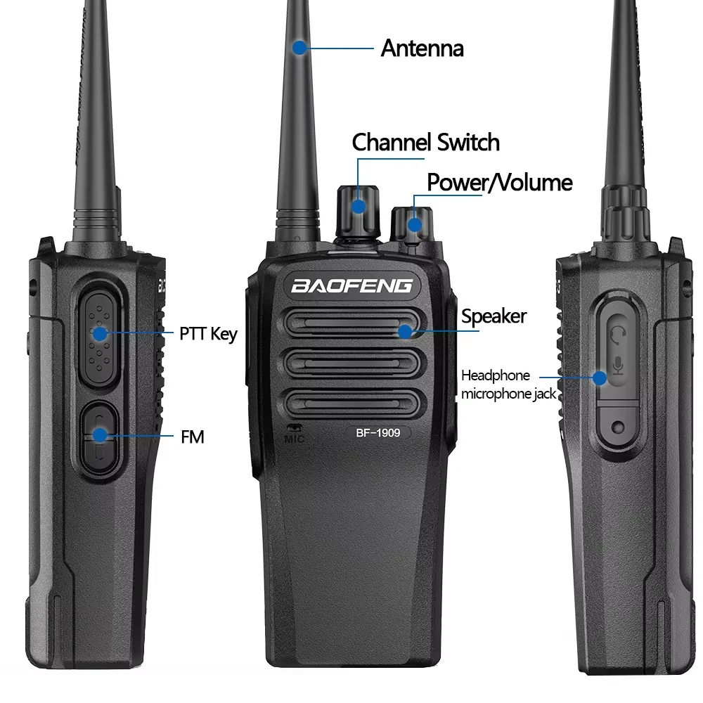 BaoFeng BF-1909 Walkie Talkie  Long Range 12W Type C charging Long Range Portable Larger  for BF888S UV-5R UV-21 Ham Radio