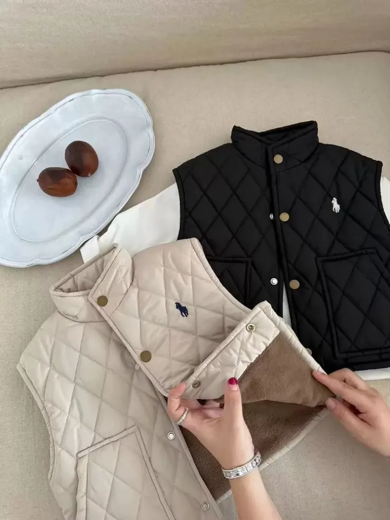 Otoño Invierno niños niñas chaleco polar sólido algodón acolchado chalecos bebé 2-10Y Color sólido espesar ropa de abrigo cálida niños