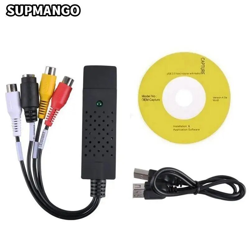 Conversor de áudio e vídeo usb 2.0, placa de captura, fácil tampa, conversor de áudio e vídeo, tv, dvd, vhs, placa adaptadora de captura de áudio, tv, vídeo, dvr