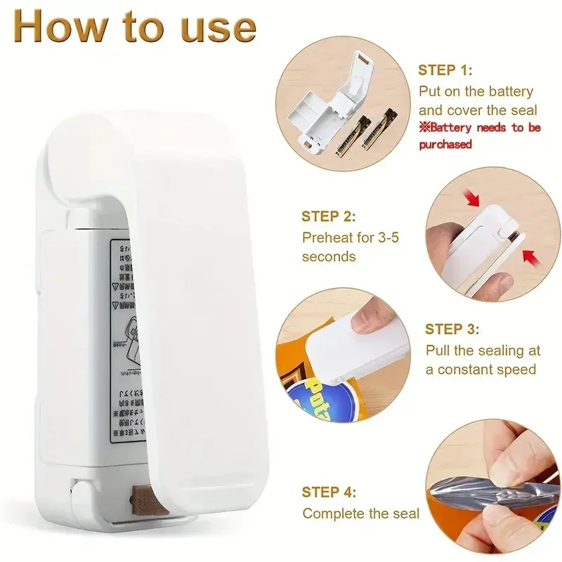 Mini macchina per sigillare sacchetti di calore Sacchetti sigillanti per pacchetti Chiusura termica per sacchetti per alimenti in plastica Sigillante portatile Imballaggio Accessori da cucina