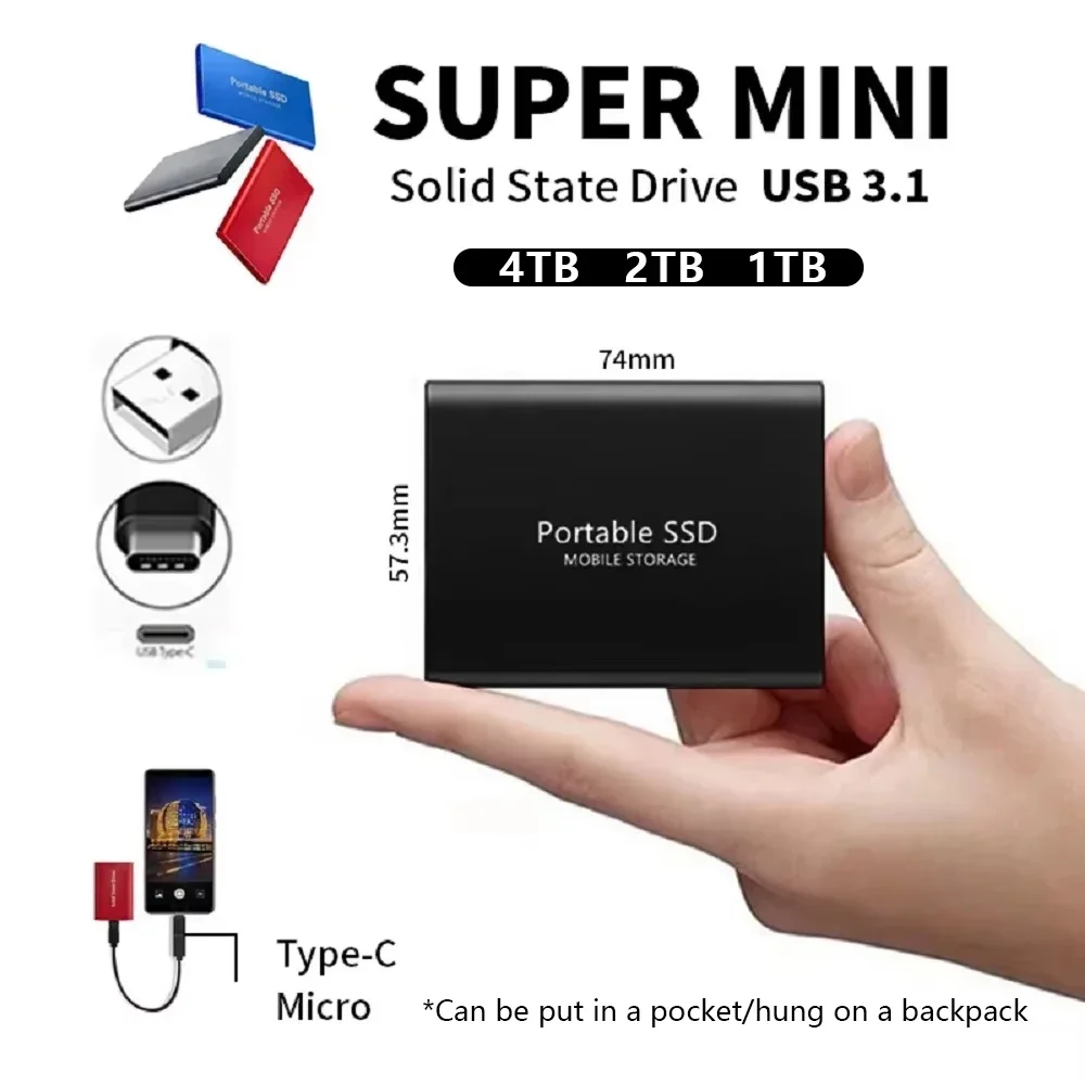 Disco duro portátil SSD Original de 1TB USB3.1 disco duro de alta velocidad tipo C disco sólido 2TB 4TB SSD externo para teléfono/Loptop/Mac/PC
