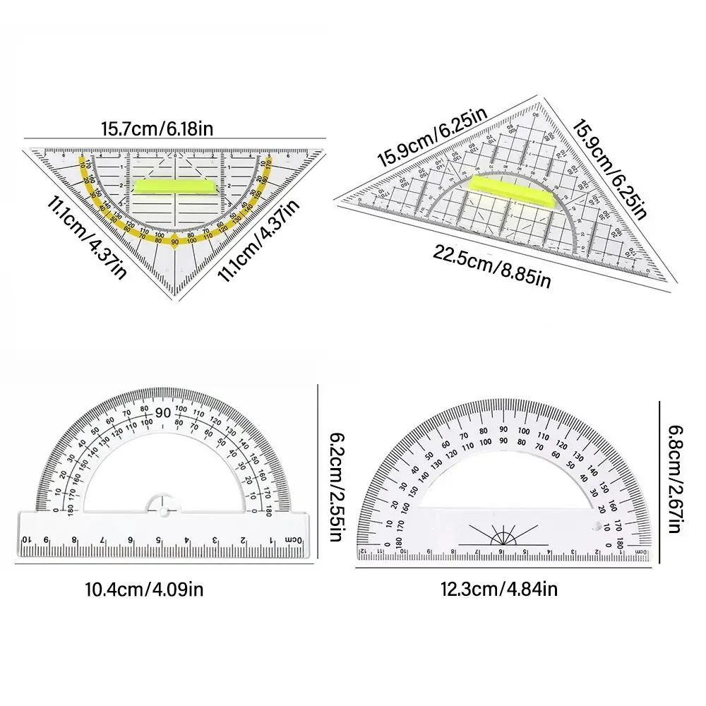 Plastic Set Square Professional With Handle Drafting Tools Scale Ruler Geometry Transparent Angle Protractor School Office