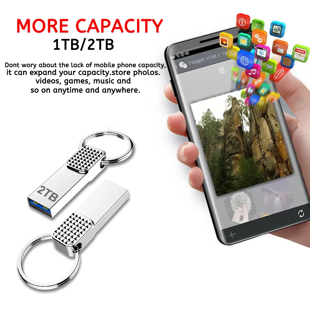 Новый оригинальный флэш-накопитель емкостью 2 ТБ USB 3.0 Высокоскоростной флэш-накопитель 1 ТБ Металлическая водонепроницаемая USB-накопитель типа C для компьютерных устройств