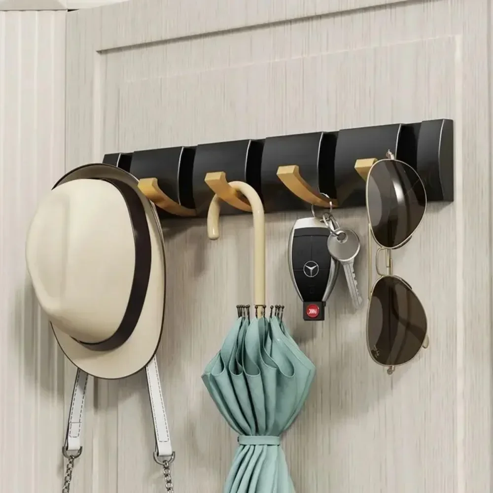 ห้องน้ําสีดํา Golden Hook พับไม่มี Punch ติดตั้งติดผนัง Rack Hooks ผ้าเช็ดตัวผู้ถือเสื้อผ้า Racks Hooks ห้องนอน