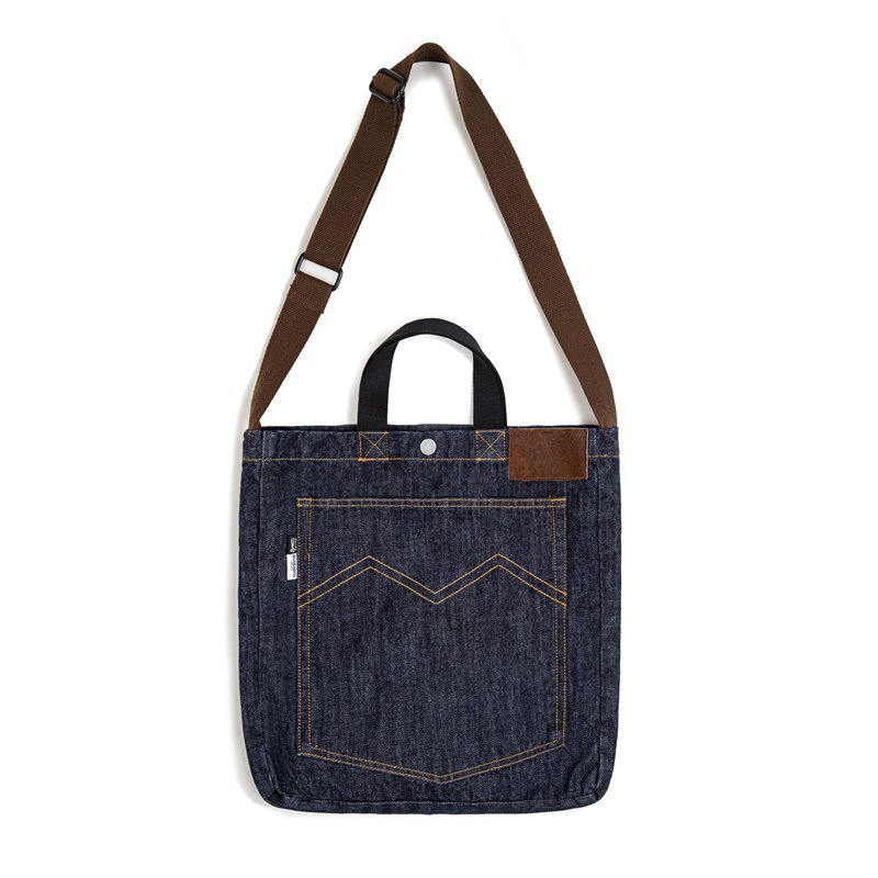 Bolsa Transversal de Ombro Único em Denim Retro Americano Madden Workwear, ande Capacidade, Bordada, Bolsa de Mão para Tabl...