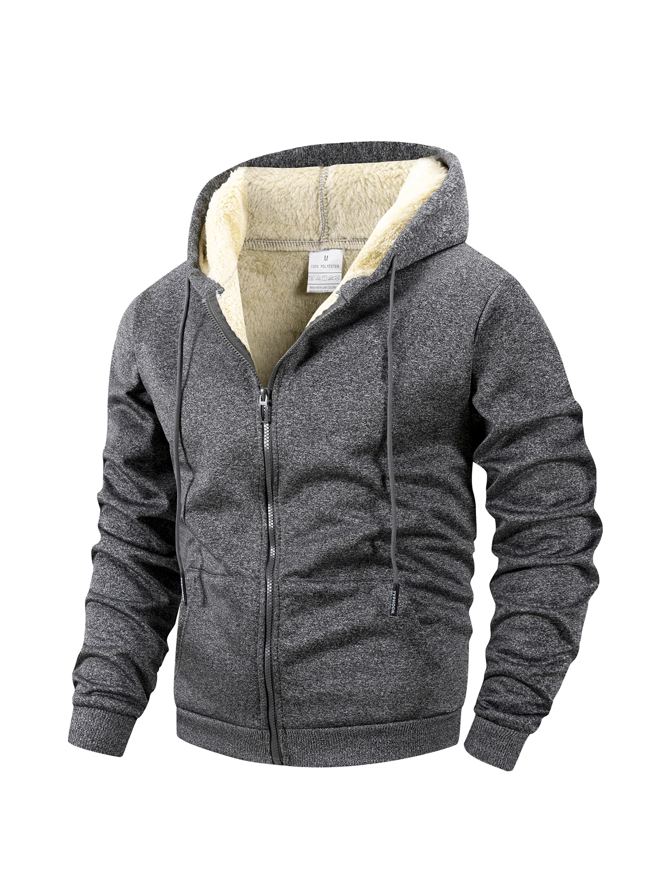 Giacca invernale da uomo con cerniera in pile caldo antivento con cappuccio cardigan pesante felpe sportive casual a maniche lunghe cappotto con cappuccio