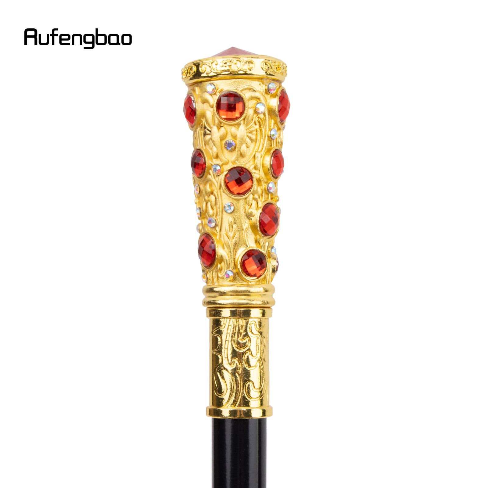 Golden Red Artificial Diamond Walking Cane, Bastão decorativo de moda, Cosplay elegante cavalheiro, Botão de crochê, 93cm