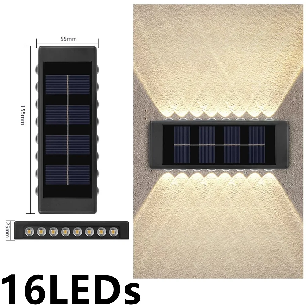 Lámpara Solar de pared para exteriores, 4/10/16LED, luz cálida, impermeable, iluminación luminosa arriba y abajo, luces decorativas para balcón, patio y jardín