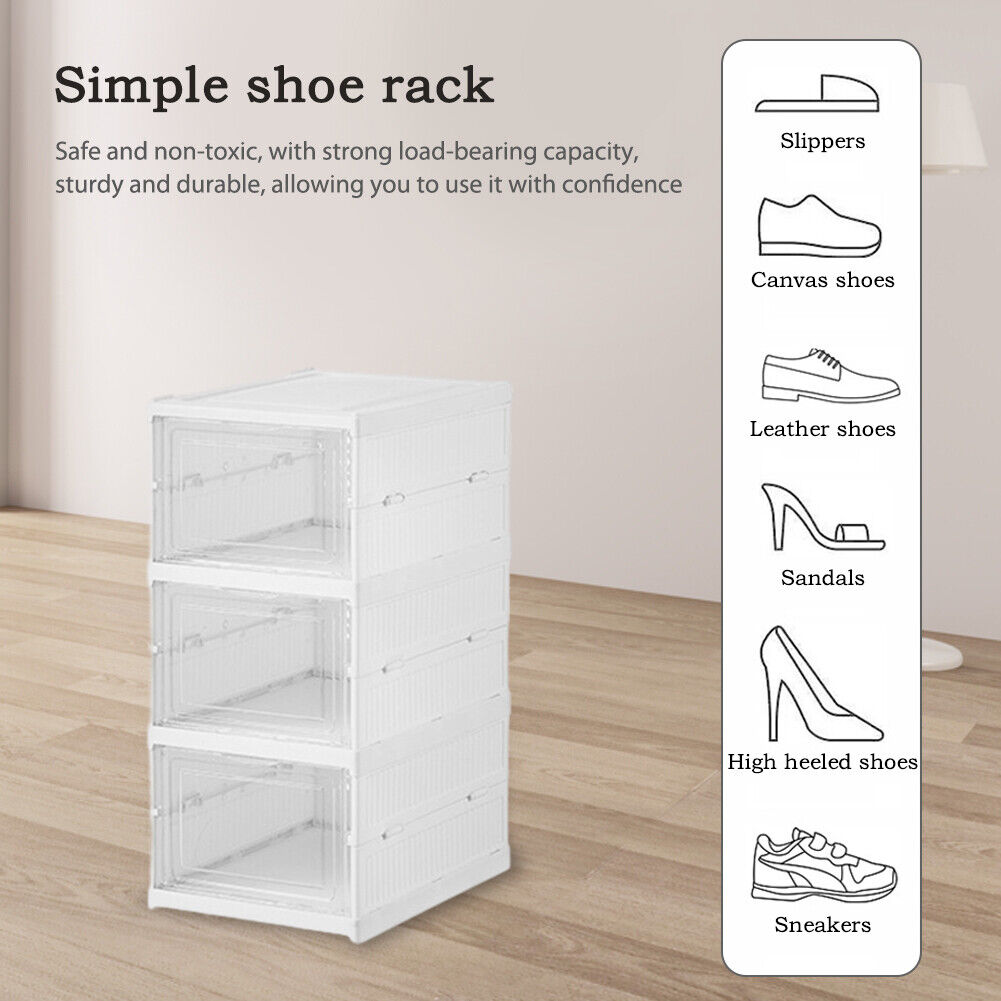 Organizadores de zapatos de 3/6 capas, estante, caja de zapatos plegable, caja de almacenamiento de zapatos para zapatillas de deporte de plástico grueso, gabinete apilable a prueba de polvo