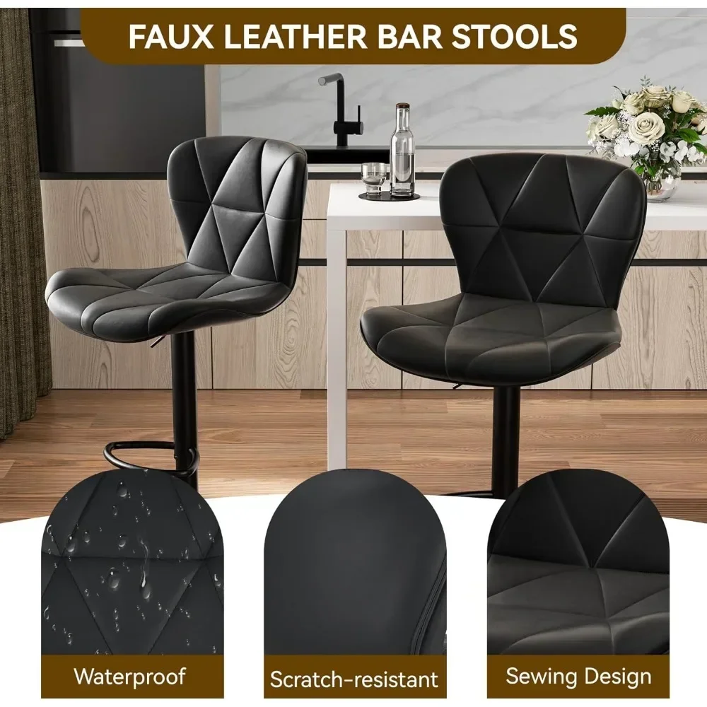 Modern Bar Stools , Adjustable Faux Leather Upholstered Swivel Bar Stools, Counter Height Bar Chairs with Back