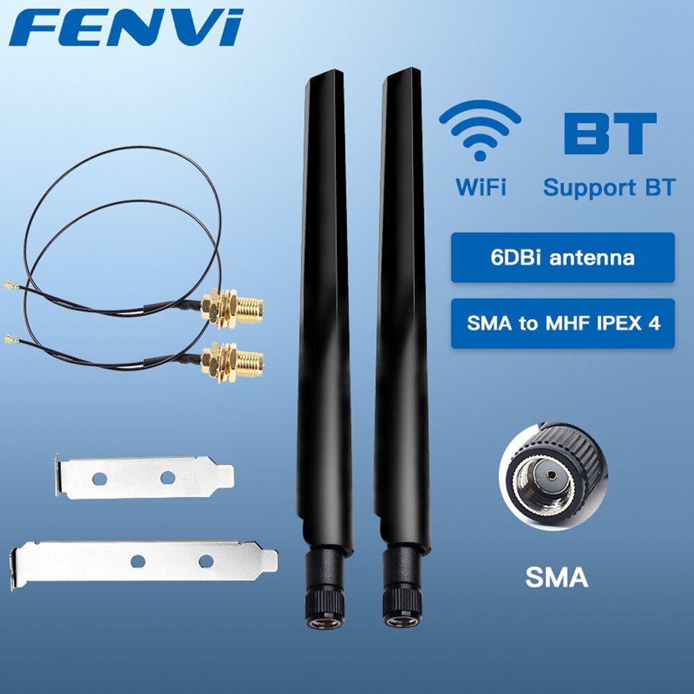 Fenvi-juego de antena AX210 NGFF M.2, tarjeta WiFi, 2,4/5GHz, banda Dual, Cable de extensión MHF4 a RP-SMA WiFi para AX210/AX200/9260, 2PcsX6Dbi