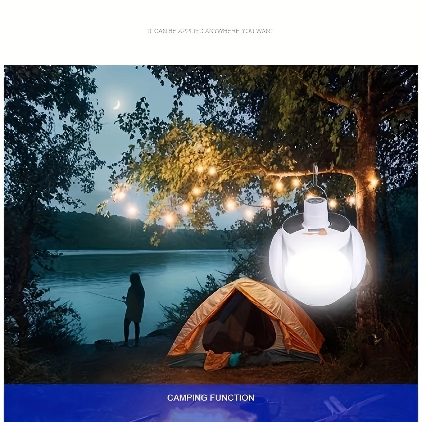 แบบพกพา Solar Camping Light พร้อมตะขอรีโมทคอนโทรลพับฟุตบอลหลอดไฟโคมไฟตั้งโต๊ะแบบชาร์จไฟได้สําหรับเต็นท์โคมระย้าฉุกเฉิน