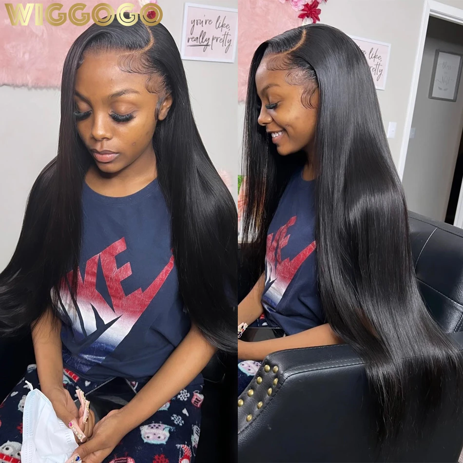 Wiggogo 30 40 Polegada Bone Straight Lace Front Perucas Cabelo Humano Brasileiro 13X4 13X6 Transparente Hd Lace Frontal Perucas Para Mulheres