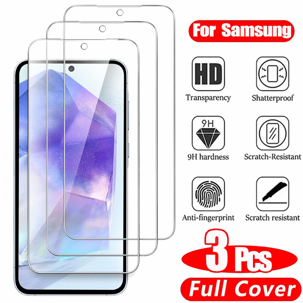 3 unidades HD Cristal templado para Samsung A17 A27 A37 A57 A16 A26 A36 A56 A55 A53 A54 A35 A25 A15 Protector de pantalla Samsung Galaxy S25 S24 Ultra Screen Protector Glass S24 FE S23 S22 S21 Plus