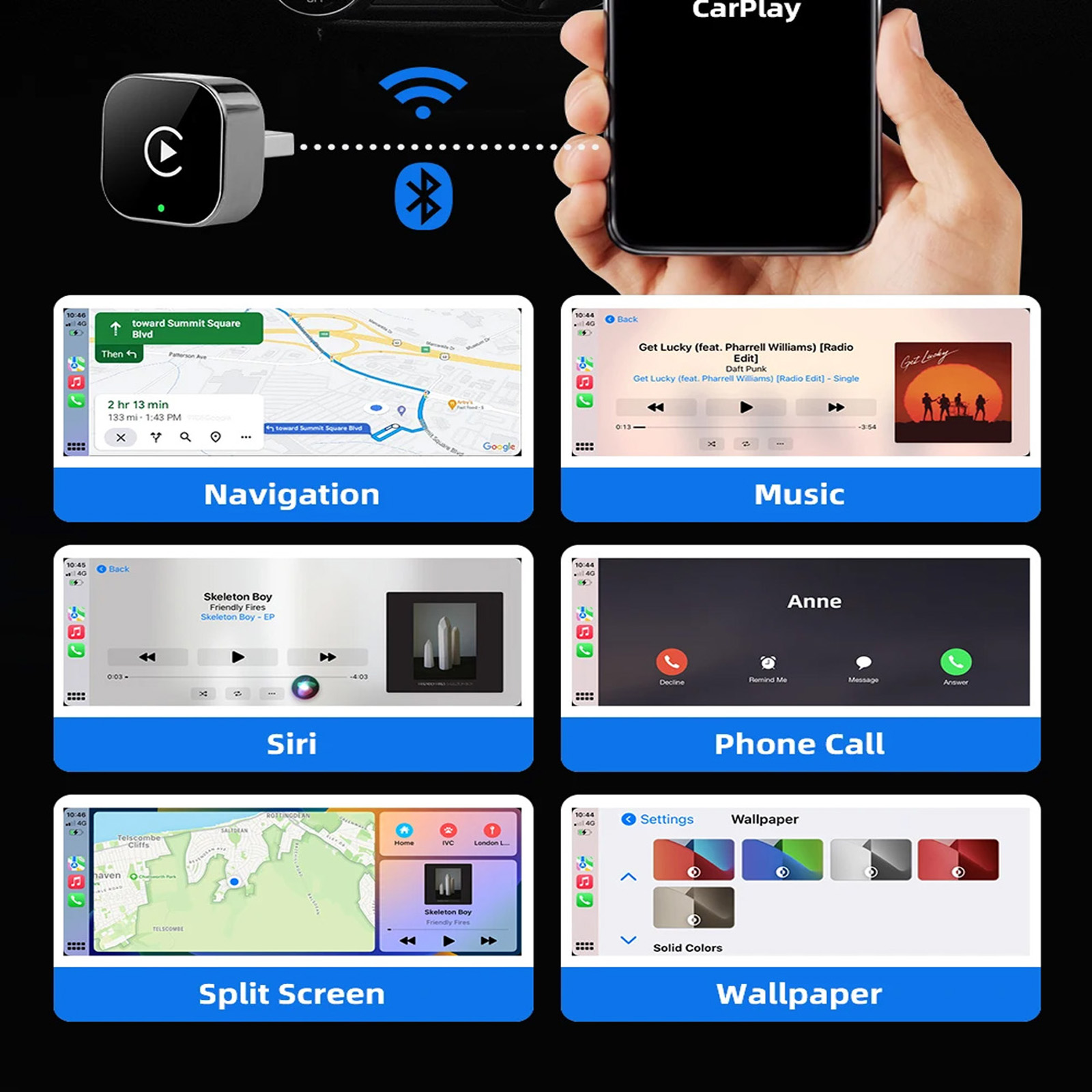 Pionray 2in1 Wireless CarPlay Dongle Беспроводной Android Auto адаптер AI Smart Box Автомобильные интеллектуальные системы для автомобиля с проводной ТВ-приставкой