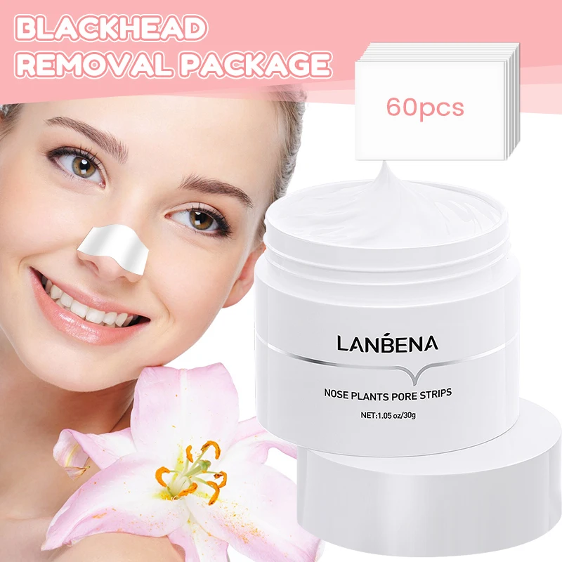 Lanbena removedor de cravo peel off máscara extrato de aloe vera controle de óleo máscara nasal com 60 peças limpa para hidratação profunda