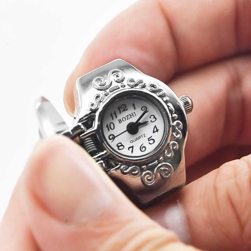 Nova gema flor clamshell mostrador branco pode ver o tempo relógio de dedo casual moda anel relógio