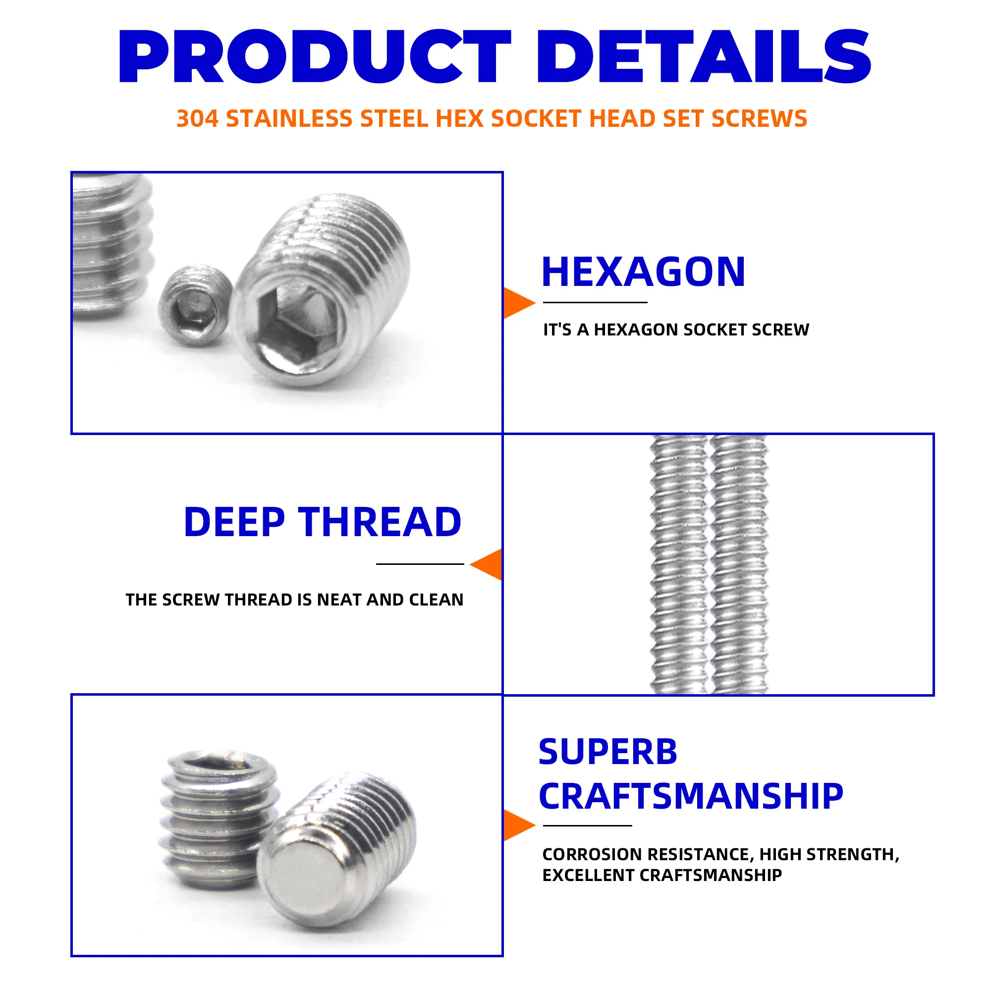 500 stks M2.5 M3 M4 DIN913 304 Rvs Zwart Hex Hexagon Socket Allen Platte Punt Grub Bolt Set Schroef Kit doos