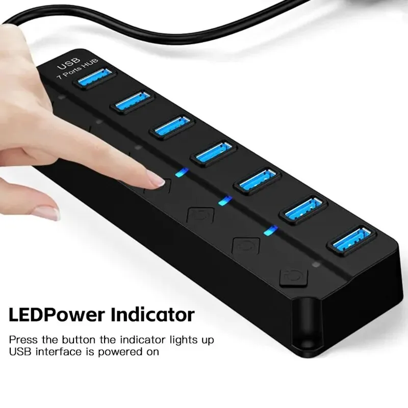 HUB USB3.0 USB-Splitter 2.0 4-in-1-USB-Adapter Multi-Port Independent Power Switch Extender 30 cm Kabel
