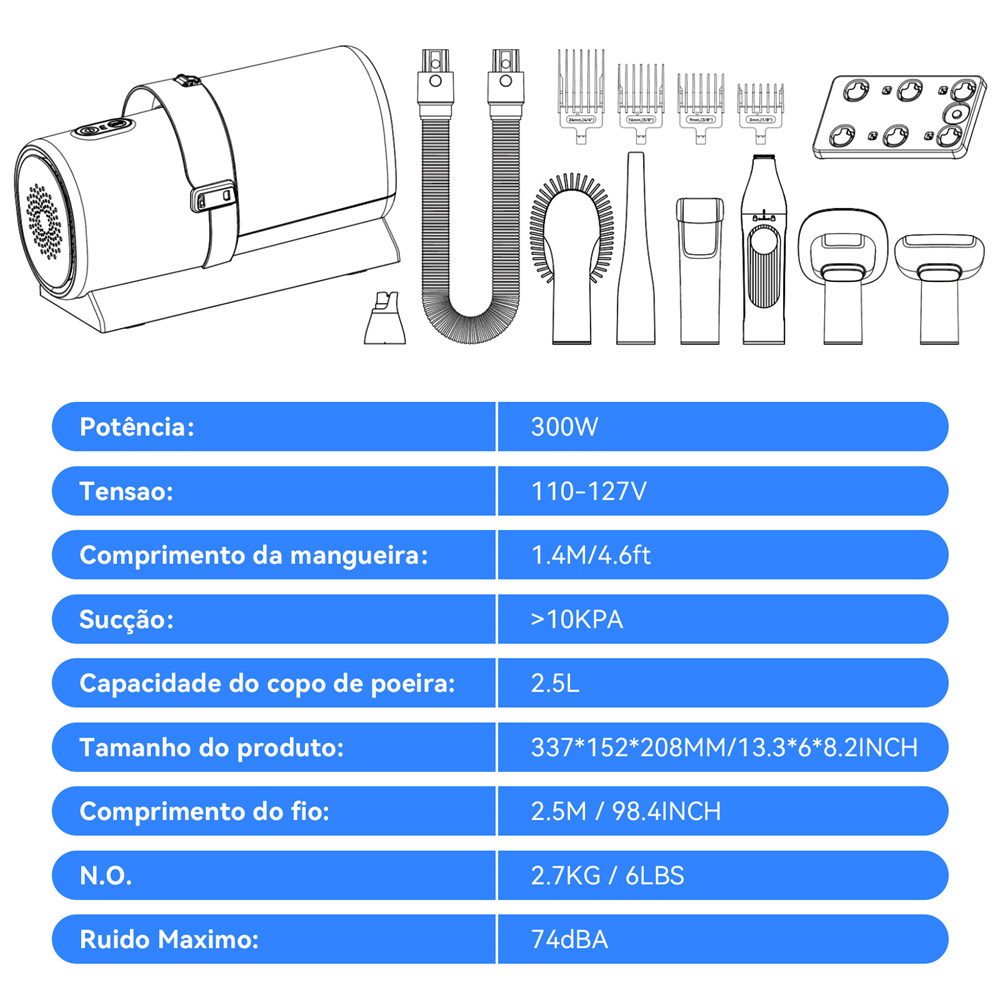 Newpet Aspirador de pó para pêlos de animais e kit para pêlos de cães com Copo de pó para pêlos de animais de estimação com capacidade de 2,5 L Escova para cães para aspirador de pêlos de animais