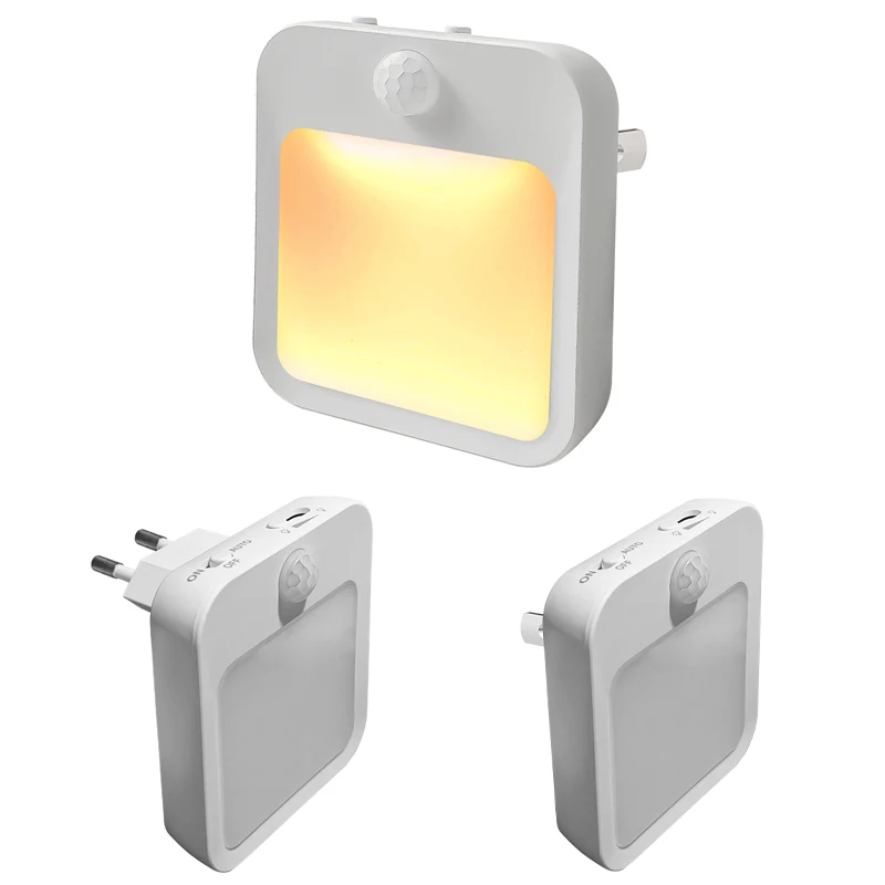 Luz nocturna de inducción ON/OFF/Auto luz blanca cálida LED luz de detección de movimiento humano 220V para mesita de noche dormitorio pasillo