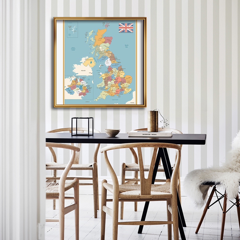 90*90cm 영국의 정치지도 빈티지 부직포 캔버스 회화 벽 포스터 거실 홈 장식 학교 용품