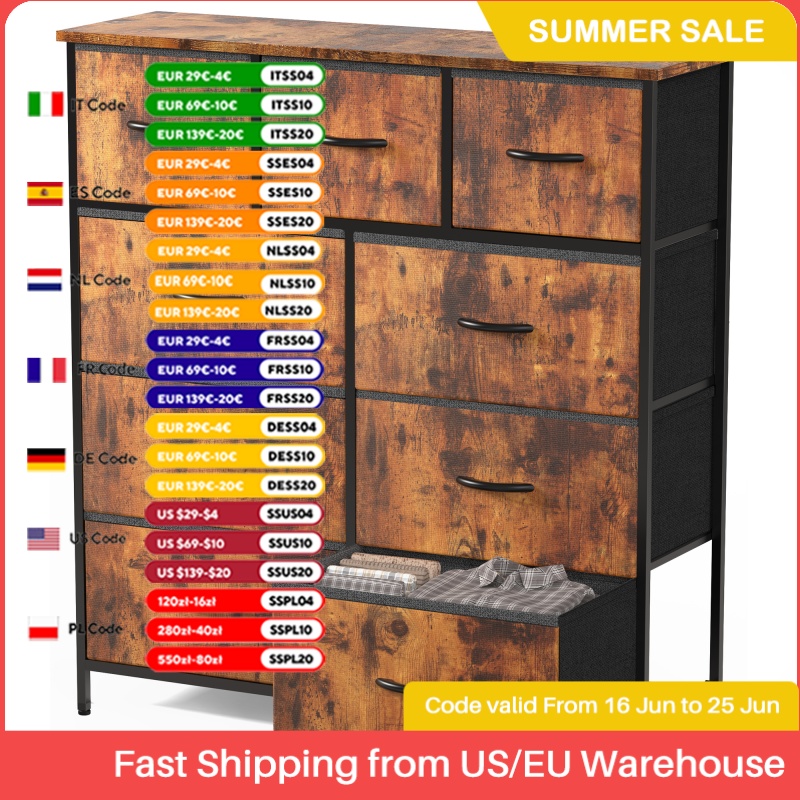 JHK Dresser For Bedroom With 9 Fabric Storage Drawer Wardrobe Tall Chest Organizer Closet Adult Kids Clothes Cabinet Furniture