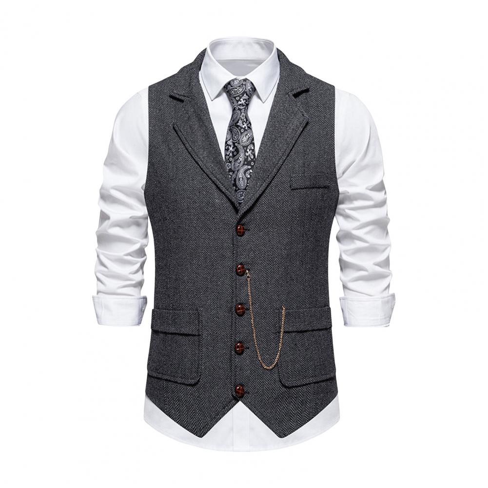 Gilet en Polyester élégant pour hommes, costume d'affaires avec poches 3d, décoration de chaîne pour un Look classique, costume