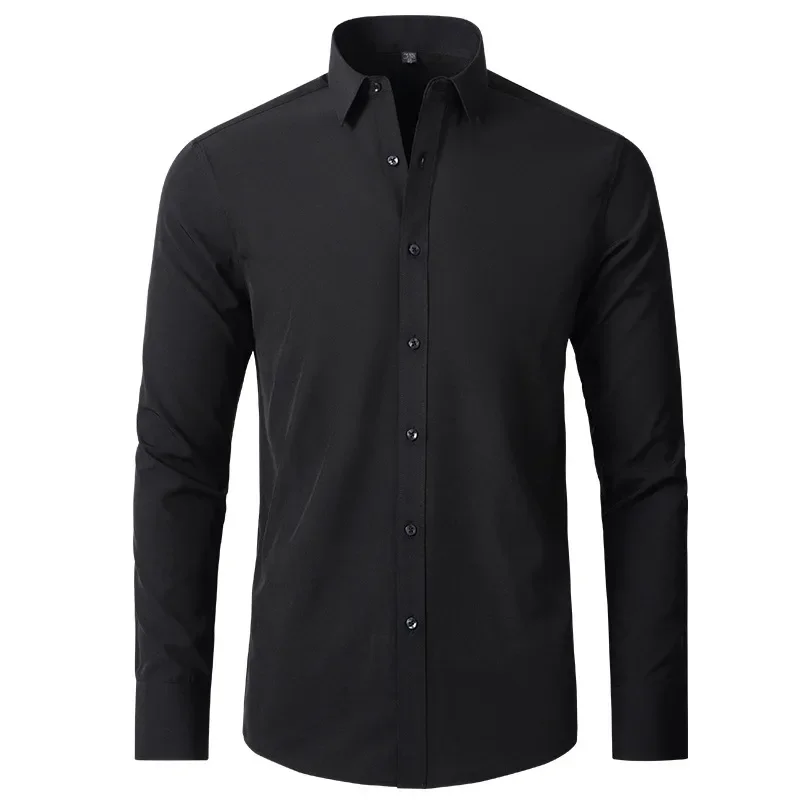Camicia a maniche lunghe da uomo, elastica, non stirante, resistente alle rughe, minimalista, business casual, setosa e camicia bianca senza tracce
