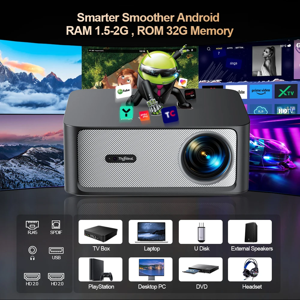 ThundeaL TD98Pro Proiettore portatile 2K 4K Full HD Movie Gaming TD98 Pro 2G 32G Video Home Theater WiFi Proiettore a fascio Android proiettore proiettore 4k mini proiettore videoproiettore proiettore 4k android