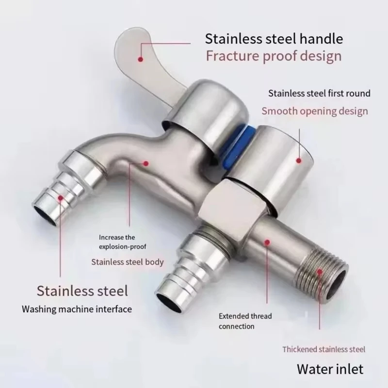 Robinet en acier inoxydable, Double sortie, robinet d'eau à Double commande, un sur deux, robinets de Bidet de 1/2 pouces, accessoires de salle de bains
