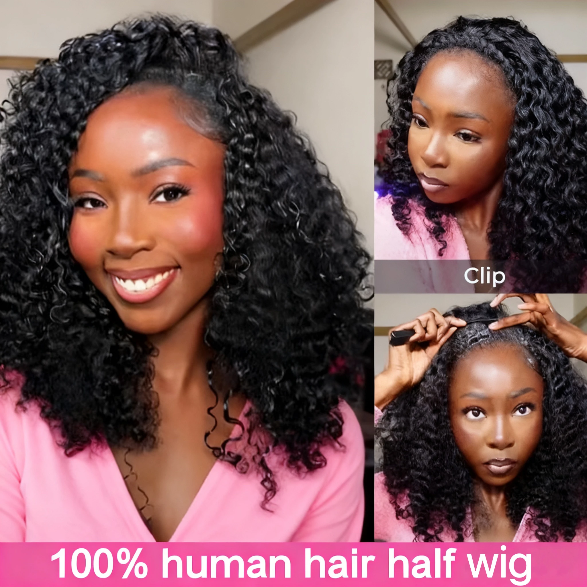250% Kinky Curly V Partวิกผมผมมนุษย์No Leave OutอัพเกรดDeep Wave Curly Vรูปร่างวิกผมไม่มีกาวคลิปครึ่งวิกผมสําหรับผู้หญิง