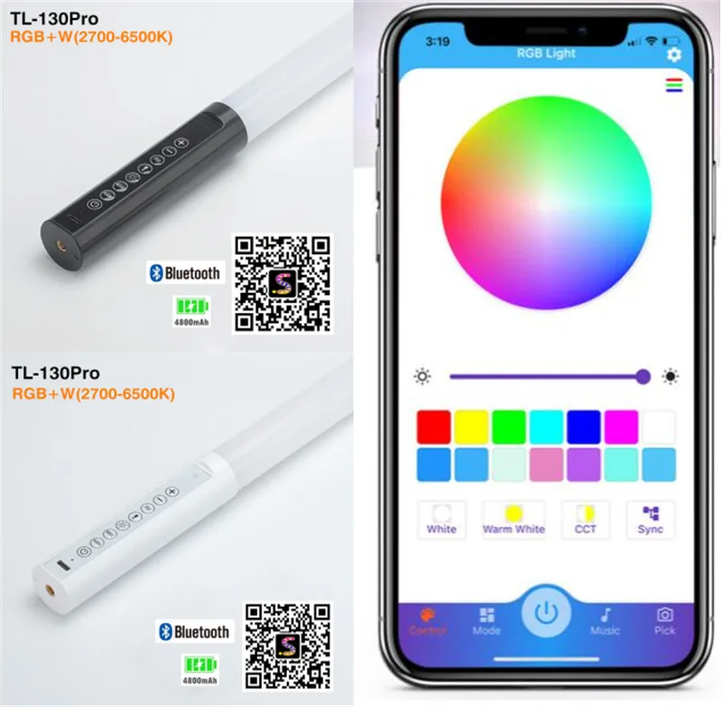 6Pack TL-130Pro Smart Synkitt APP Control Bluetooth Rgb Led Tube Light Bar With Case Color Change Neon Dj Party Events Light