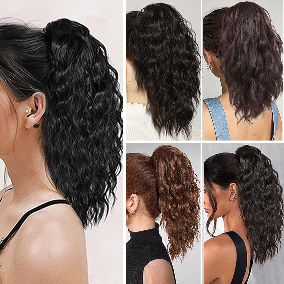 14-Zoll-Pferdeschwanz mit lockigen Wellen, synthetisches Haarteil, hitzebeständige Faser, elegante Pferdeschwanzverlängerung mit Krallenclip für Frauen