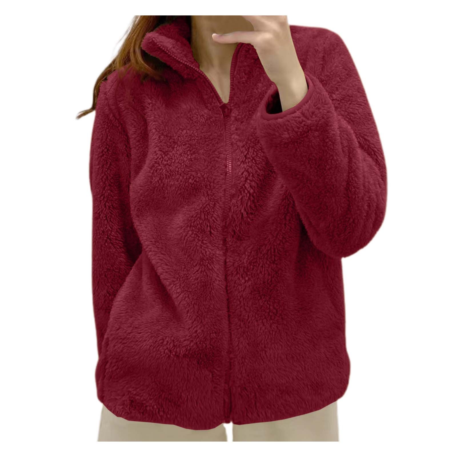 Chaqueta Polar suave y cálida de otoño e invierno para mujer, abrigo de terciopelo de doble cara con cuello levantado y cremallera de manga larga de Color sólido