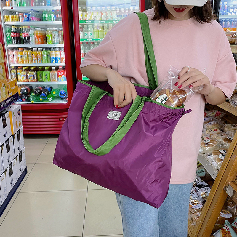 Grande saco de compras de supermercado com cordão saco de frutas vegetais proteção ambiental moda bolsa de ombro bolsa de compras