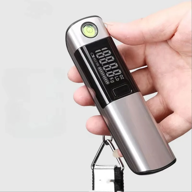 Balança eletrônica portátil com regra, mini gancho portátil pequeno doméstico de 50kg, dispositivo de pesagem de bagagem de alta precisão