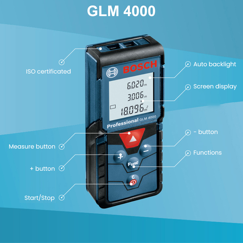 Telémetro láser Bosch 40M GLM 400/4000 medidor de distancia Digital multimodos herramientas de medición de cinta métrica láser de alta precisión