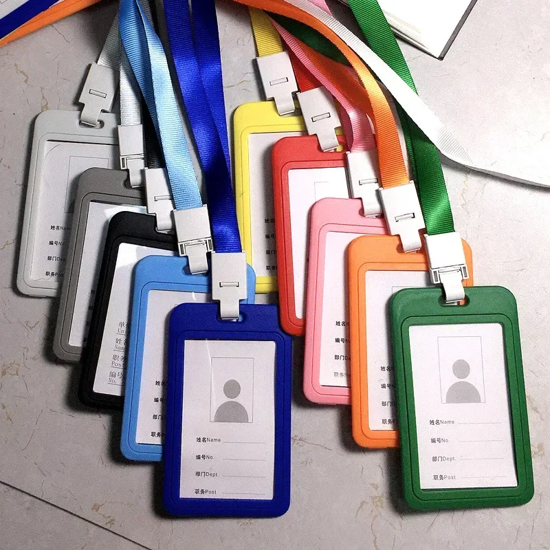 1Set Solid Color Working Permit Case Exhibition ID Card Sleeve Badge Holder with Lanyard Chest Pass Work Card Cover Neck Strap