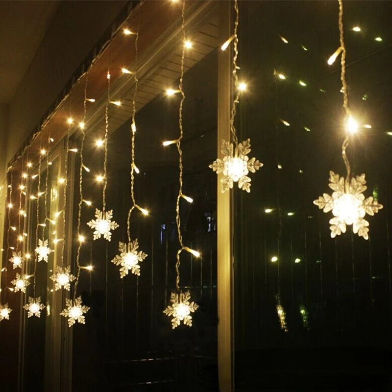 Guirnalda de luces navideñas, guirnalda de luces LED, copos de nieve, cortina de hadas intermitente, luz para vacaciones, boda, fiesta, decoración de Año Nuevo