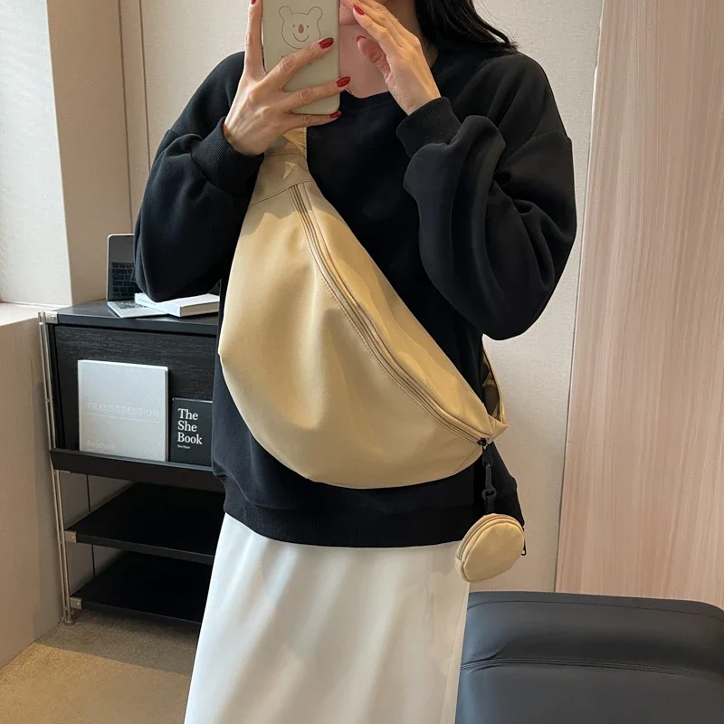 Riñonera de nailon con cremallera, nuevo producto, Color sólido, estilo Neutral, bolso cruzado informal versátil, bolso de pecho suave y sencillo a la moda, 2024