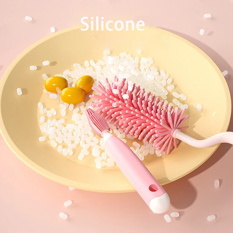 Conjunto de ferramentas de limpeza de 360 graus, copo de vidro, escova de limpeza de cozinha, garrafa de silicone, escova de limpeza, chupeta de bebê, purificador de palha
