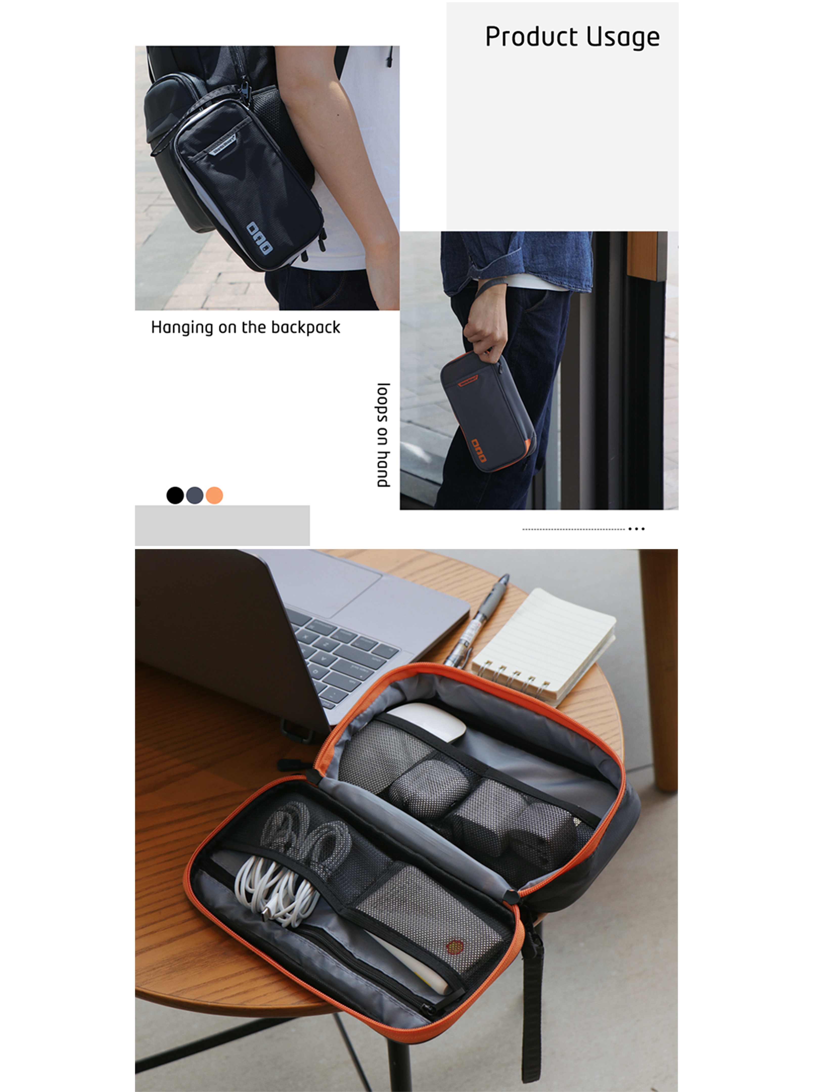Étui de voyage pour accessoires électroniques portables, sac de rangement de câbles, sac de transport pour gadgets pour iPad, câbles, alimentation, clé USB, chargeur
