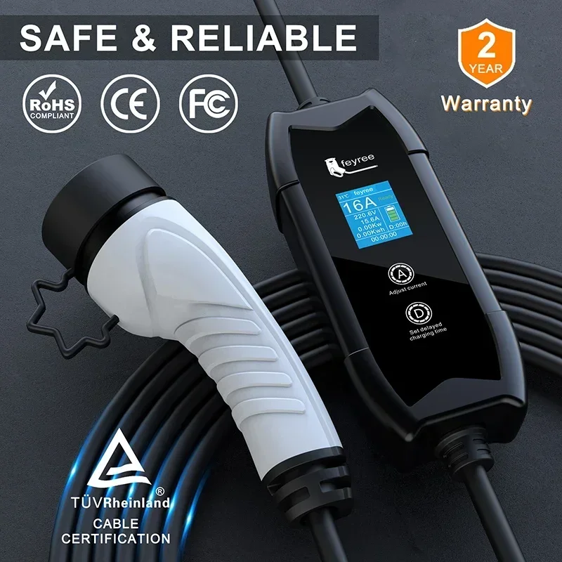 Feyree EV 充電器タイプ 2 16A 3.5kW GBT 電気自動車 5 メートル充電ケーブル J1772 タイプ 1 ウォールボックス電気自動車車用