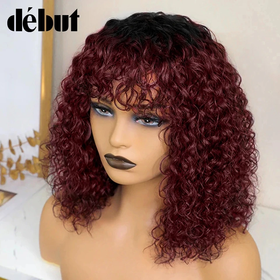 Jerry Curly Short Pixie Bob Cut Echthaarperücken mit Pony für Frauen tragen zu gehen peruanische Highlight-Honig-Wasserwellenperücken