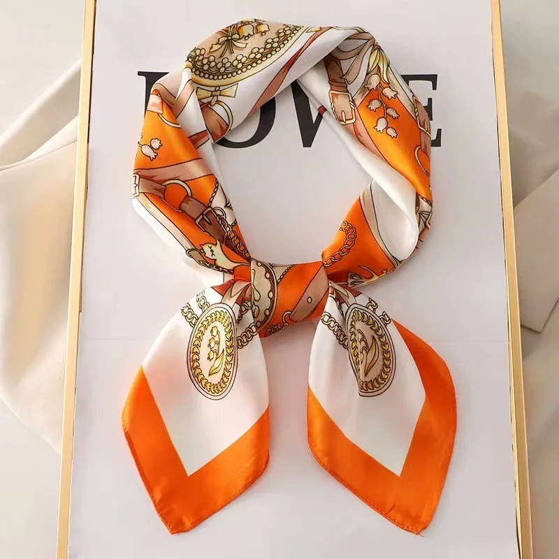 1 szt. 70cm rzymski łańcuszek jedwabny szalik dla kobiet imitacja jedwabiu geometryczny okrągły moda wszechstronne nakrycia głowy odzież kwadratowy szalik
